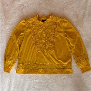 J. Crew Mustard Lace Accent Blouse